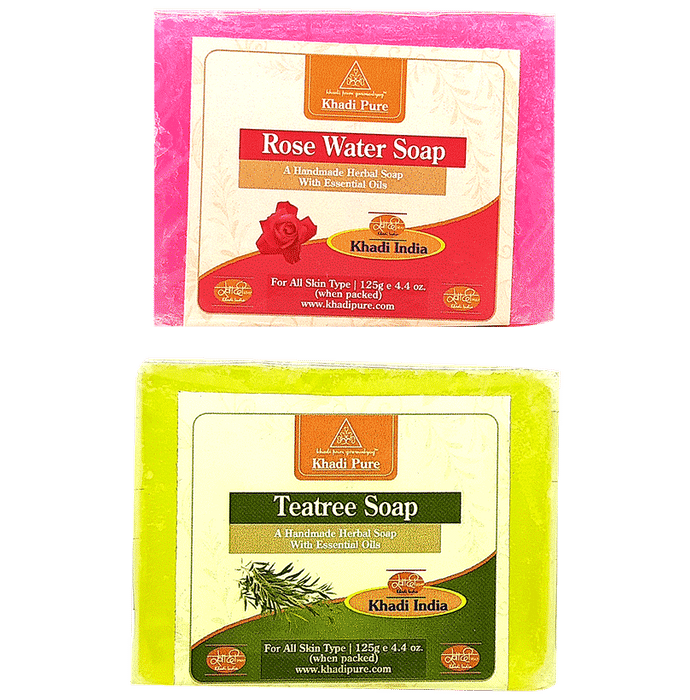 Khadi Pure Combo Pack of Rose Water Soap & Teatree Soap (125gm Each) - Classic Derma