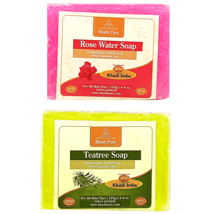 Khadi Pure Combo Pack of Rose Water Soap & Teatree Soap (125gm Each) - Classic Derma