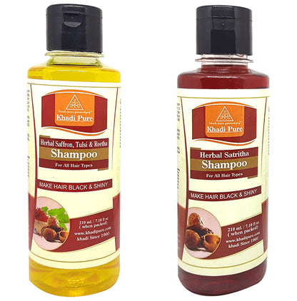 Khadi Pure Combo Pack of Saffron,Tulsi & Reetha Shampoo & Herbal Satritha Shampoo (210ml Each) - Classic Derma