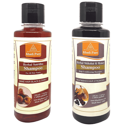 Khadi Pure Combo Pack of Satritha Shampoo & Herbal Shikakai & Honey Shampoo (210ml Each) - Classic Derma