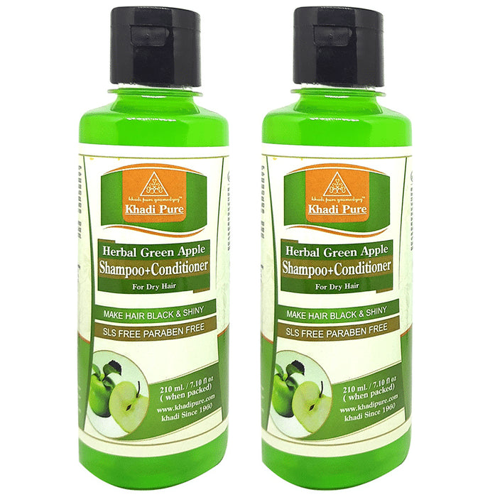 Khadi Pure Herbal Green Apple Shampoo + Conditioner (210ml Each) SLS & Paraben Free - Classic Derma