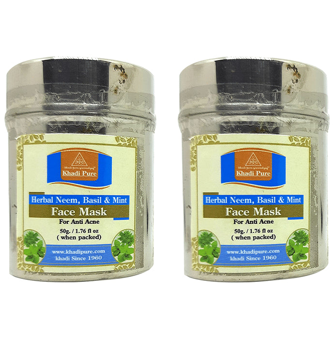 Khadi Pure Herbal Neem, Basil & Mint Face Mask (50gm Each) - Classic Derma