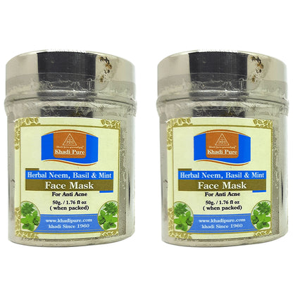Khadi Pure Herbal Neem, Basil & Mint Face Mask (50gm Each) - Classic Derma
