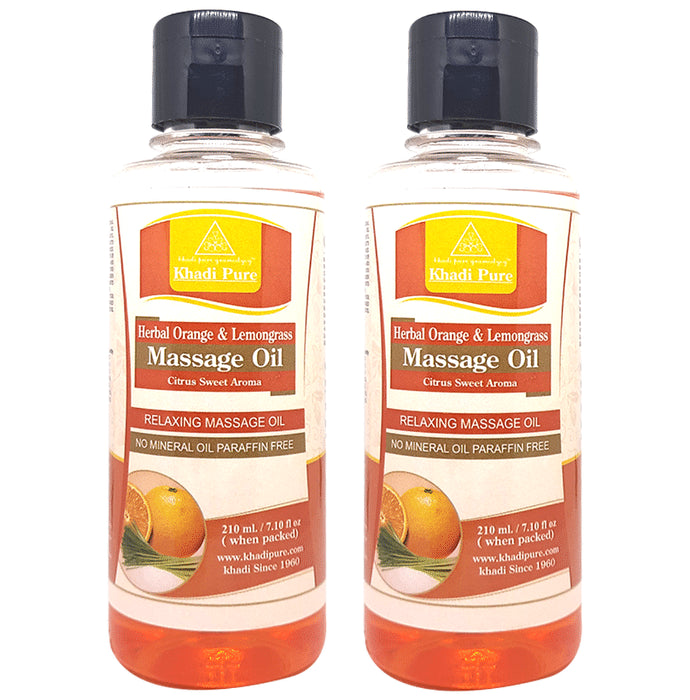 Khadi Pure Herbal Orange & Lemongrass Massage Oil (210ml) - Classic Derma