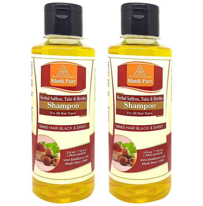 Khadi Pure Herbal Saffron, Tulsi & Reetha Shampoo (210ml Each) - Classic Derma
