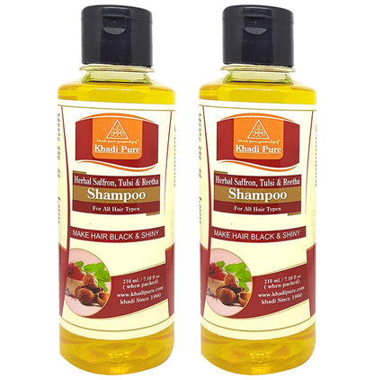Khadi Pure Herbal Saffron, Tulsi & Reetha Shampoo (210ml Each) - Classic Derma