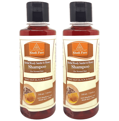 Khadi Pure Herbal Woody Sandal & Honey Shampoo (210ml Each) - Classic Derma