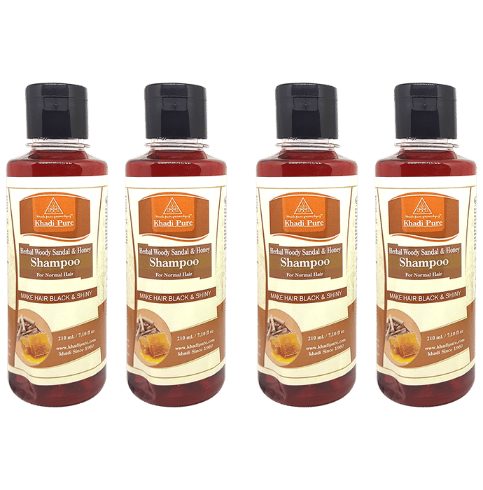 Khadi Pure Herbal Woody Sandal & Honey Shampoo (210ml Each) - Classic Derma