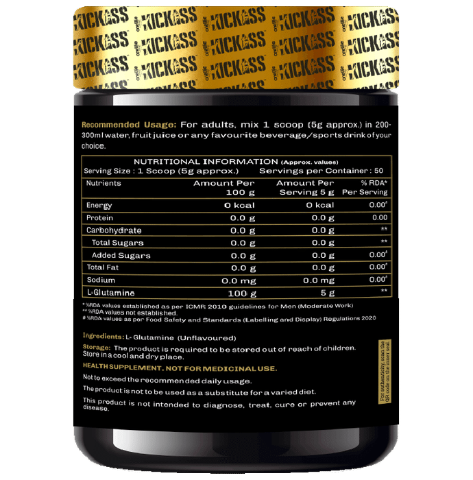 Kickass 100% Raw L-Glutamine 5000mg Powder Unflavored