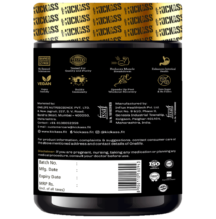Kickass 100% Raw L-Glutamine 5000mg Powder Unflavored