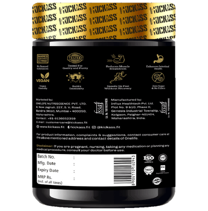 Kickass 100% Raw L-Glutamine 5000mg Powder Unflavored