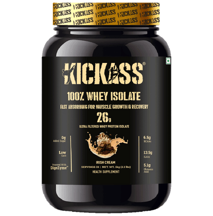 Kickass 100% Whey Isolate Fast Absorbing for Muscle Growth & Recovery Powder Irish Cream - Classic Derma