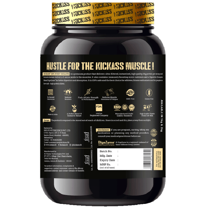 Kickass 100% Whey Isolate Fast Absorbing for Muscle Growth & Recovery Powder Irish Cream