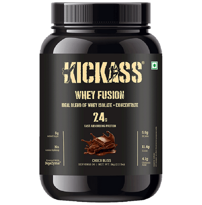 Kickass Whey Fusion Ideal Blend Of Whey Isolate + Concentrate Powder Choco Bliss - Classic Derma