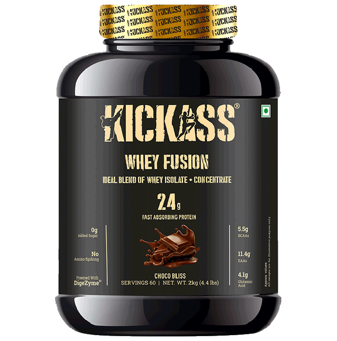 Kickass Whey Fusion Ideal Blend Of Whey Isolate + Concentrate Powder Choco Bliss - Classic Derma