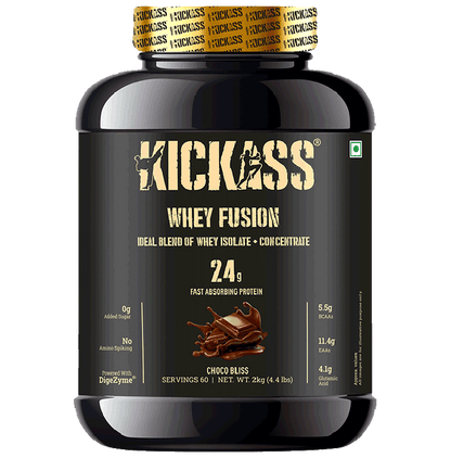 Kickass Whey Fusion Ideal Blend Of Whey Isolate + Concentrate Powder Choco Bliss - Classic Derma
