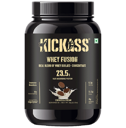 Kickass Whey Fusion Ideal Blend Of Whey Isolate + Concentrate Powder Cookies & Cream - Classic Derma