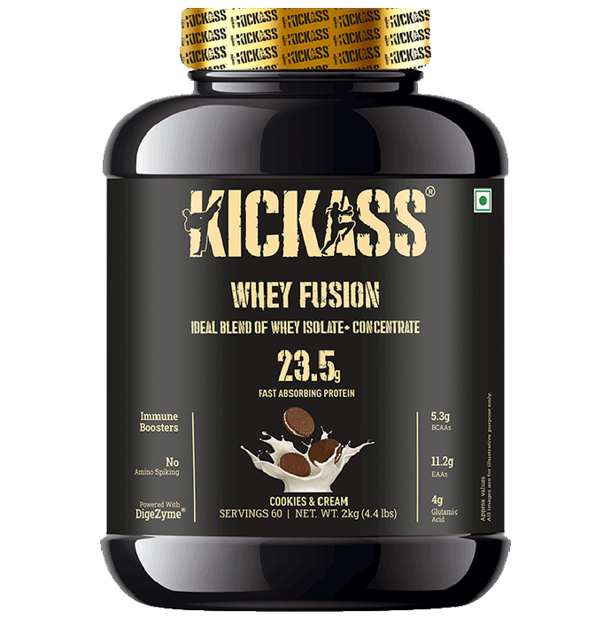 Kickass Whey Fusion Ideal Blend Of Whey Isolate + Concentrate Powder Cookies & Cream - Classic Derma