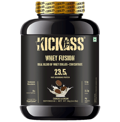 Kickass Whey Fusion Ideal Blend Of Whey Isolate + Concentrate Powder Cookies & Cream - Classic Derma