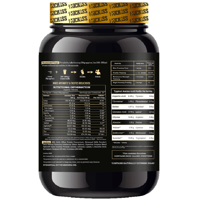 Kickass Whey Protein Concentrate Muscle Building Formula Powder Creamy Kesar Badam