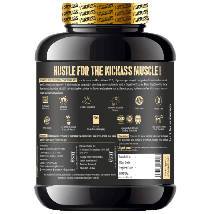 Kickass Whey Protein Concentrate Muscle Building Formula Powder Creamy Kesar Badam