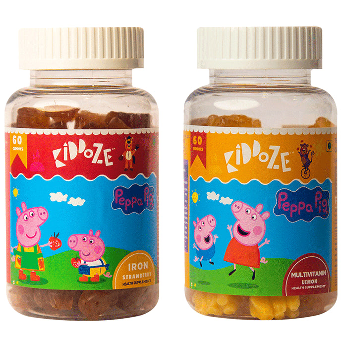 Kiddoze Combo Pack of Multivitamin Lemon & Iron Strawberry Gummies(60 Each) - Classic Derma