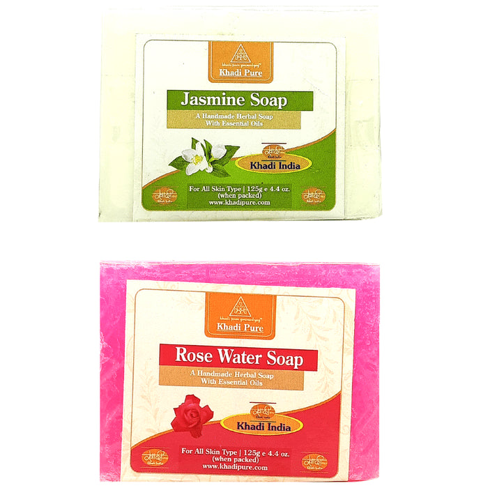 Khadi Pure Combo Pack of Jasmine Soap & Rose Water Soap (125gm Each) - Classic Derma