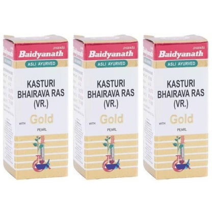 Baidyanath Kasturi Bhairava Ras VR with Gold Pearl Tablets(10 Each) - Classic Derma