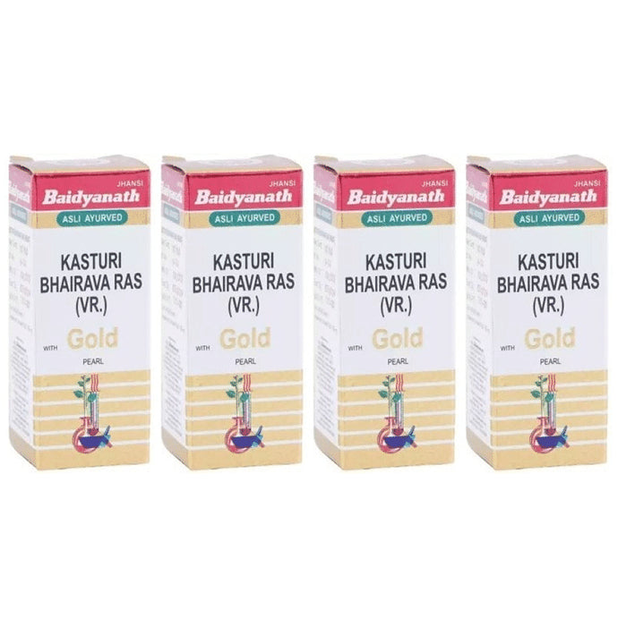 Baidyanath Kasturi Bhairava Ras VR with Gold Pearl Tablets(10 Each) - Classic Derma