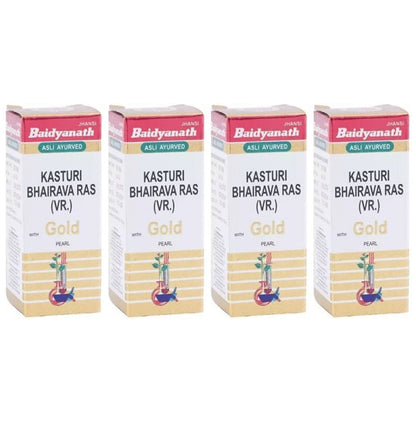 Baidyanath Kasturi Bhairava Ras VR with Gold Pearl Tablets(10 Each) - Classic Derma