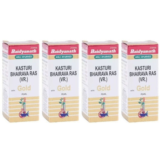 Baidyanath Kasturi Bhairava Ras VR with Gold Pearl Tablets(10 Each) - Classic Derma