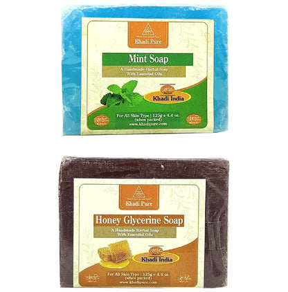 Khadi Pure Combo Pack of Mint Soap & Honey Glycerine Soap (125gm Each) - Classic Derma