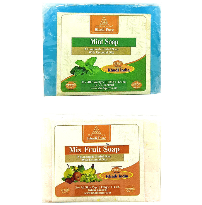 Khadi Pure Combo Pack of Mint Soap & Mix Fruit Soap (125gm Each) - Classic Derma