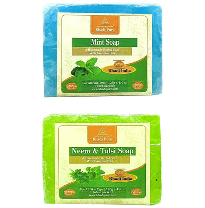 Khadi Pure Combo Pack of Mint Soap & Neem & Tulsi Soap (125gm Each) - Classic Derma
