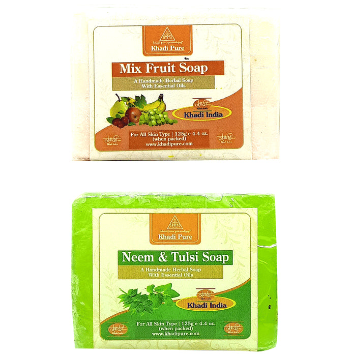 Khadi Pure Combo Pack of Mix Fruit Soap & Neem & Tulsi Soap (125gm Each) - Classic Derma