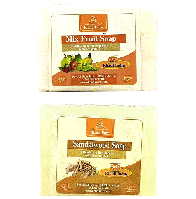 Khadi Pure Combo Pack of Mix Fruit Soap & Sandalwood Soap (125gm Each) - Classic Derma