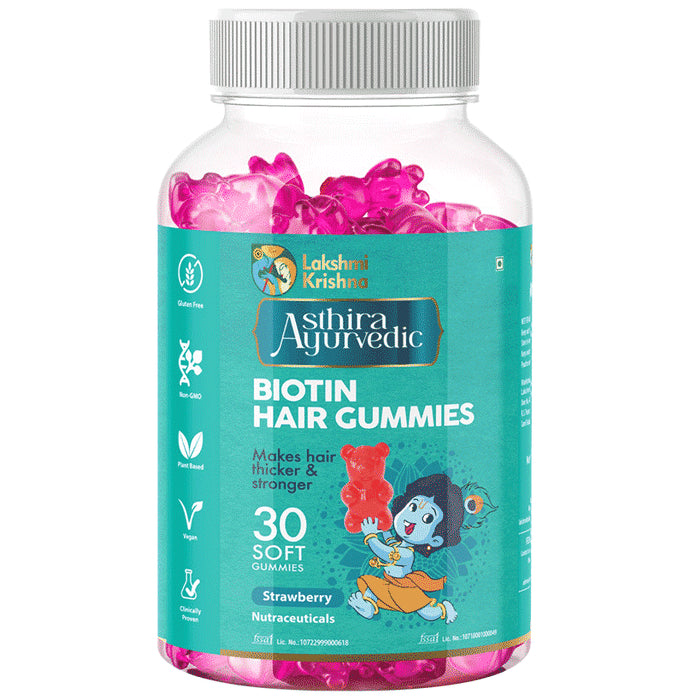 Lakshmi Krishna Asthira Ayurvedic Biotin Hair Gummies Strawberry - Classic Derma