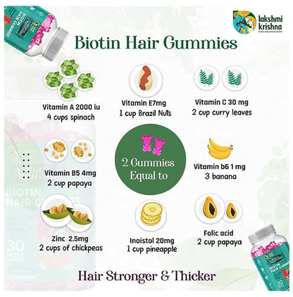 Lakshmi Krishna Asthira Ayurvedic Biotin Hair Gummies Strawberry