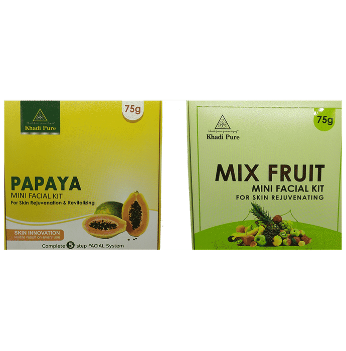 Khadi Pure Combo Pack of Papaya Mini Facial Kit & Mix Fruit Mini Facial Kit (75gm Each) - Classic Derma