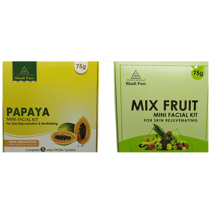 Khadi Pure Combo Pack of Papaya Mini Facial Kit & Mix Fruit Mini Facial Kit (75gm Each) - Classic Derma