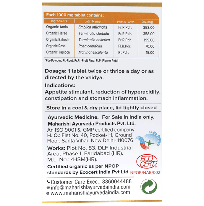 Maharishi Ayurveda Organic Gut Health Tablet