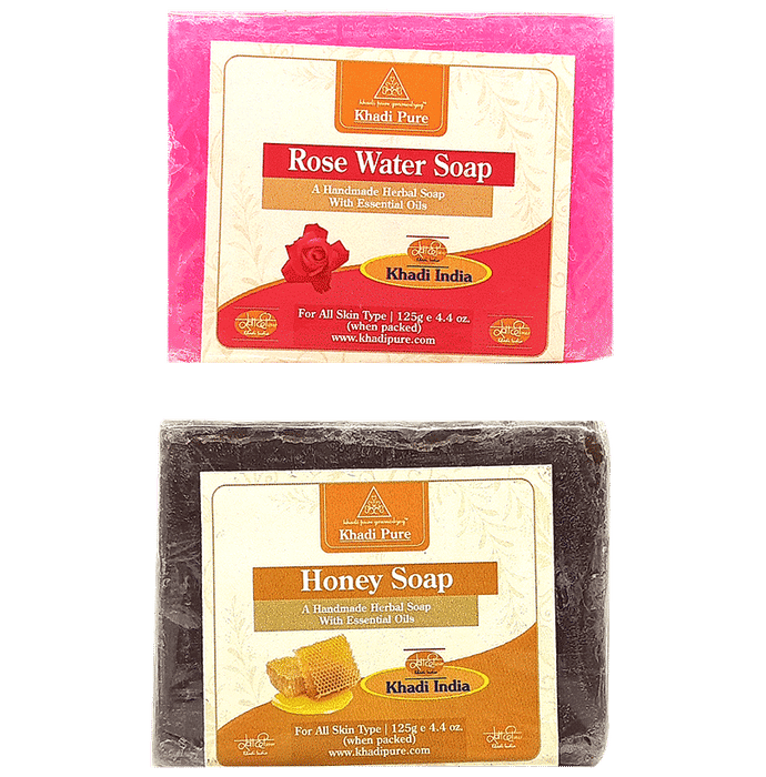 Khadi Pure Combo Pack of Rose Water Soap & Honey Soap (125gm Each) - Classic Derma