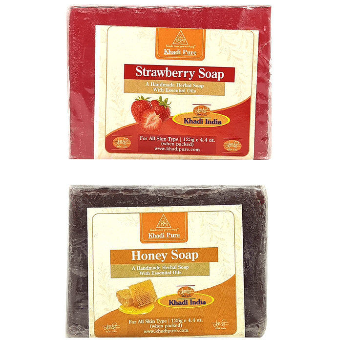Khadi Pure Combo Pack of Strawberry Soap & Honey Soap (125gm Each) - Classic Derma