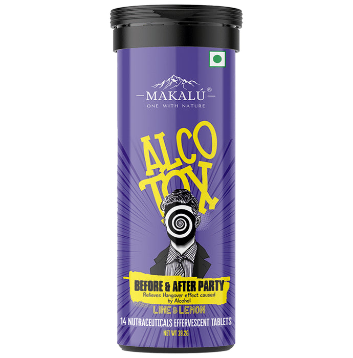 Makalu Alcotox Before & After Party Hangover Cure Effervescent Tablet-Lime & Lemon (14 Each) - Classic Derma