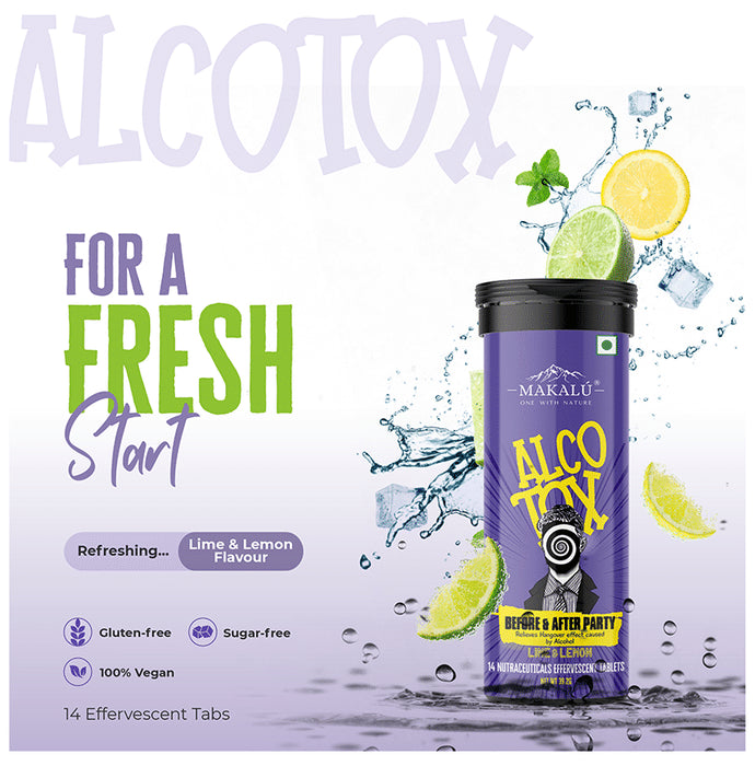 Makalu Alcotox Before & After Party Hangover Cure Effervescent Tablet-Lime & Lemon (14 Each)
