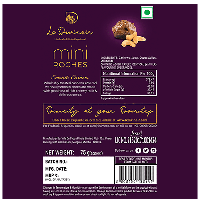 Le Divinoir Handcrafted Pure Mini Smooth Cashew Roches-No Vegatable Fat