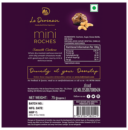 Le Divinoir Handcrafted Pure Mini Smooth Cashew Roches-No Vegatable Fat