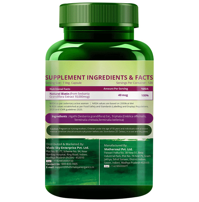 Himalayan Organics Plant Based Biotin 10000mcg | Vegetarian Capsule for Healthy Skin, Hair & Nails