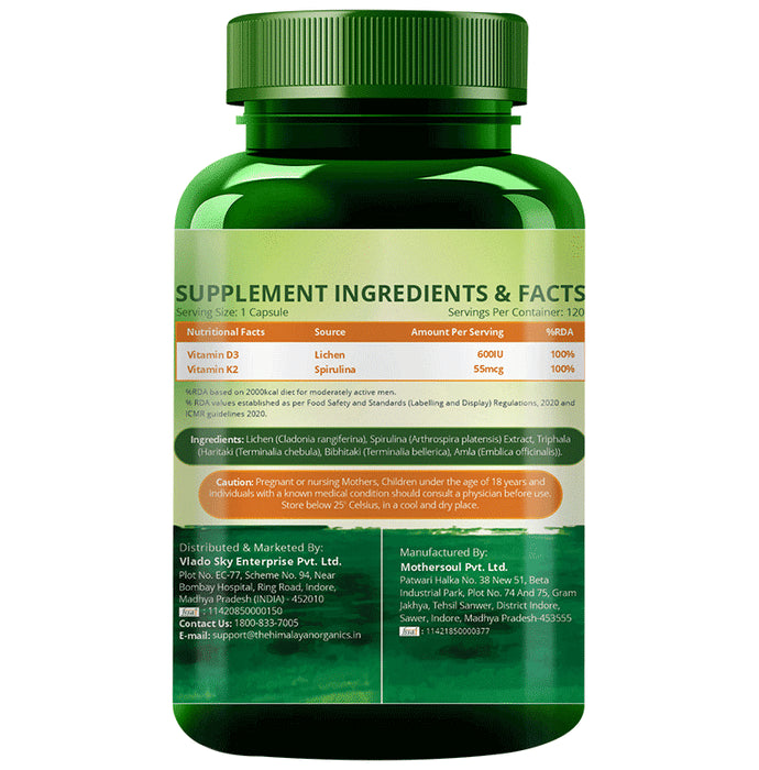 Himalayan Organics Plant Based D3 + K2 | Vegetarian Capsule for Healthy Bones