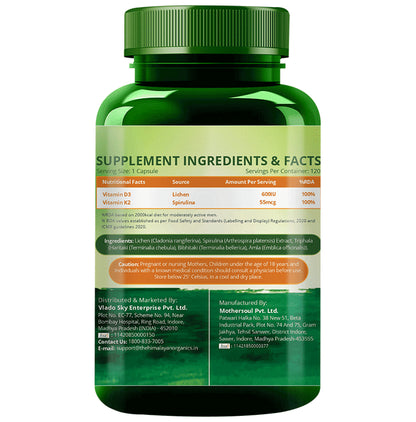 Himalayan Organics Plant Based D3 + K2 | Vegetarian Capsule for Healthy Bones